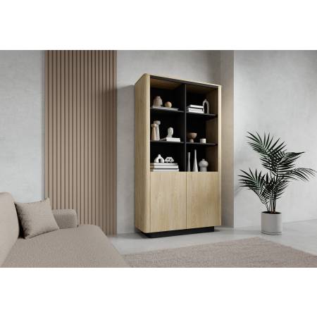 Regał półotwarty zaokrąglone boki TIAGO dąb cremona + czarny